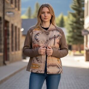 Pendleton Women's Tan and Brown Patterned Moto Jacket
